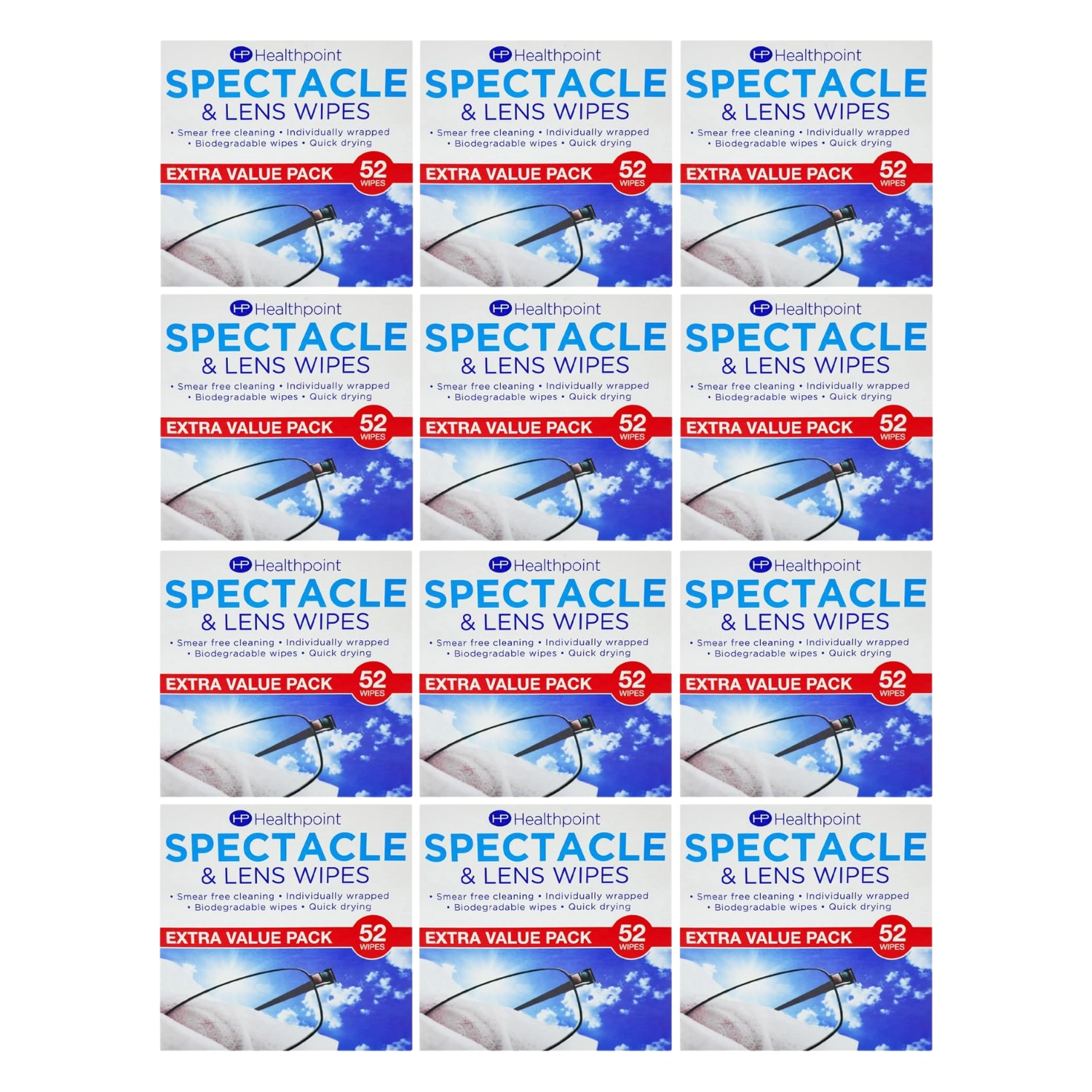 12x Healthpoint Spectacle & Lens Cleaning Wipes 52 Count